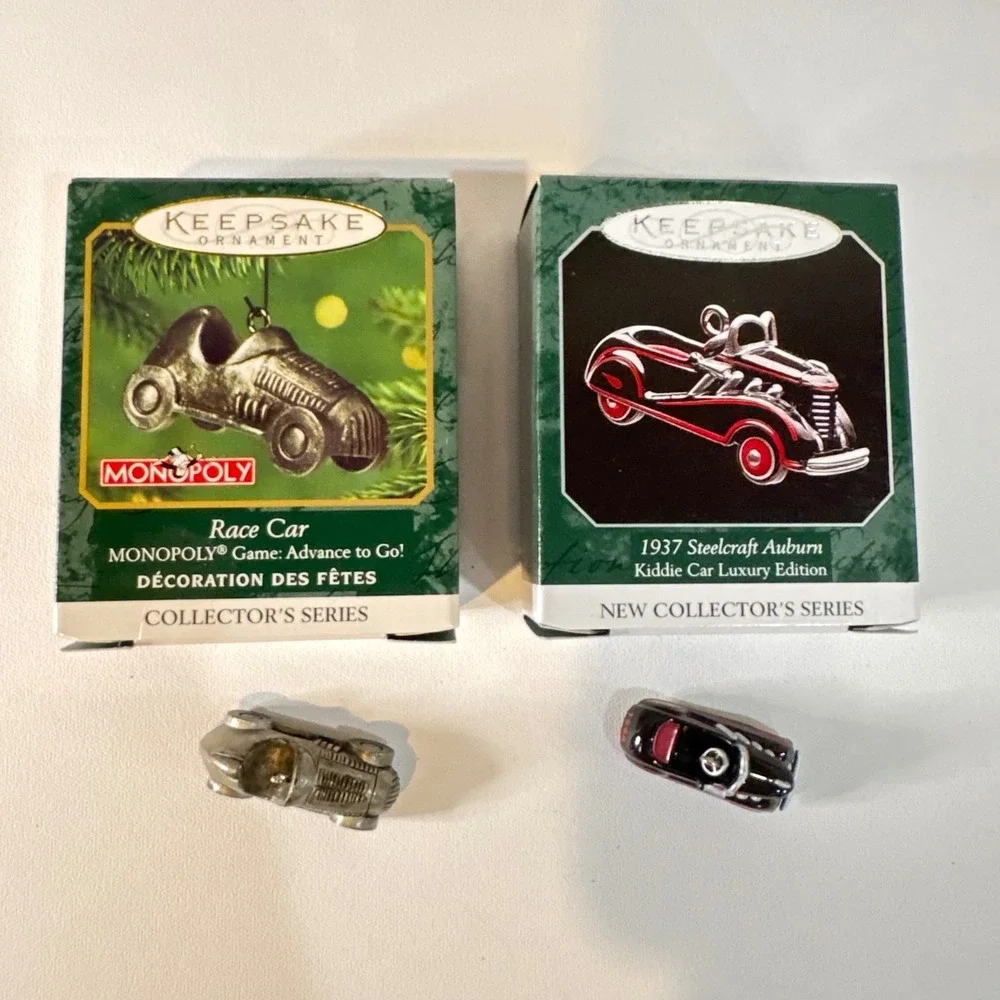 Hallmark Keepsake Miniature Ornaments Monopoly Race Car & 1937 Steelcraft Auburn